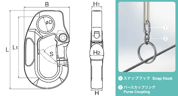 ステンレス製　スナップフック PAT. 漁具 まき網用金具