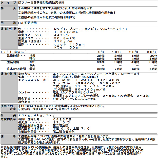 自己研摩型船底防汚塗料　マリンスター30G　20kg　【中国塗料】