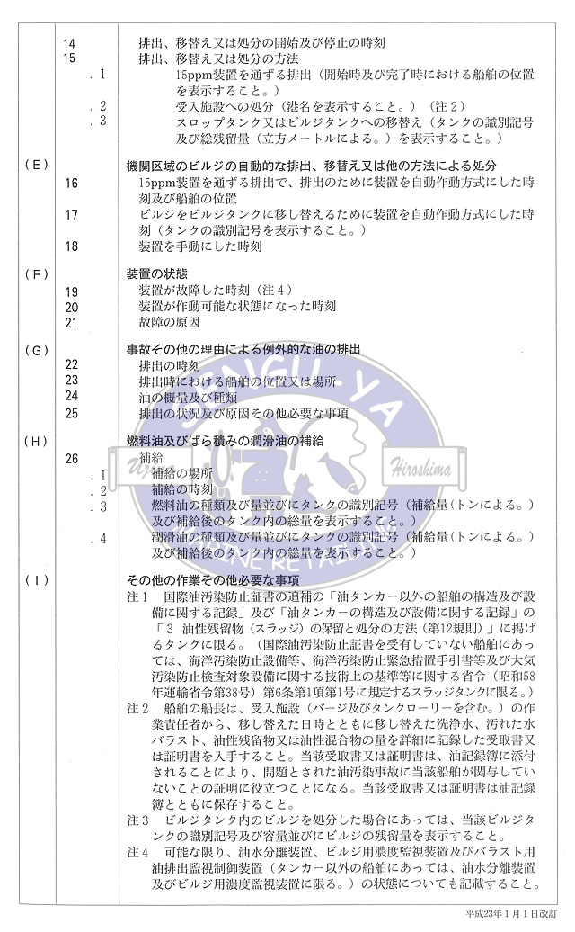 【港文庫】 油記録簿 すべての船舶 OIL RECORD BOOK　All ships （A4サイズ）